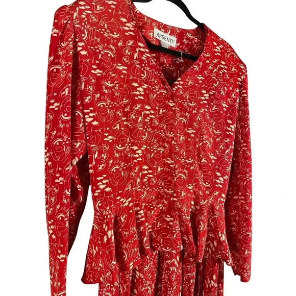 Vintage Argenti Women’s 100% Silk 2 Piece Button Blouse And Midi Skirt Red M - Picture 2 of 9